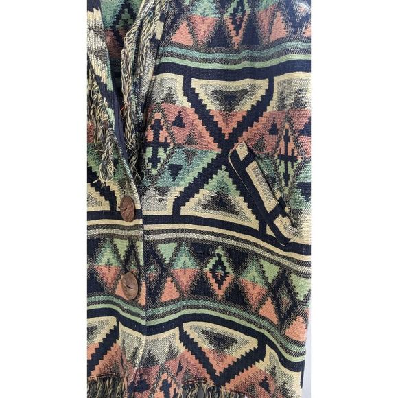 Southwestern Tapestry Blanket Cardigan Jacket Sweater - Size Medium Vintage - Picture 3 of 16